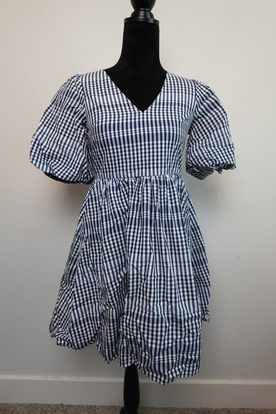 Madewell Plaid Poplin V-Neck Bubble Sleeve Mini Dress size 00